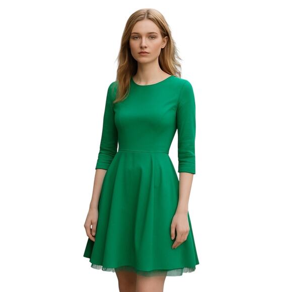 J.Crew sheath dress with tulle hem Sz 00 Kelly green lady like Modest Retro - Picture 1 of 12